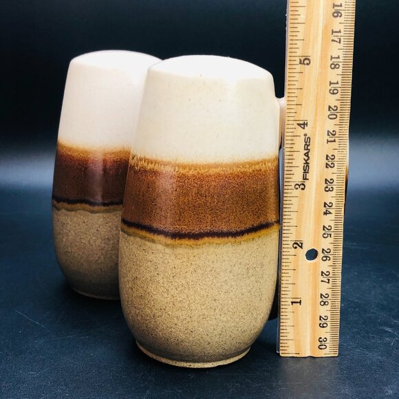 70s BEAUCE Ceramic Oversized Salt Pepper Shaker Set with Handle, Retro Boho - Picture 10 of 10